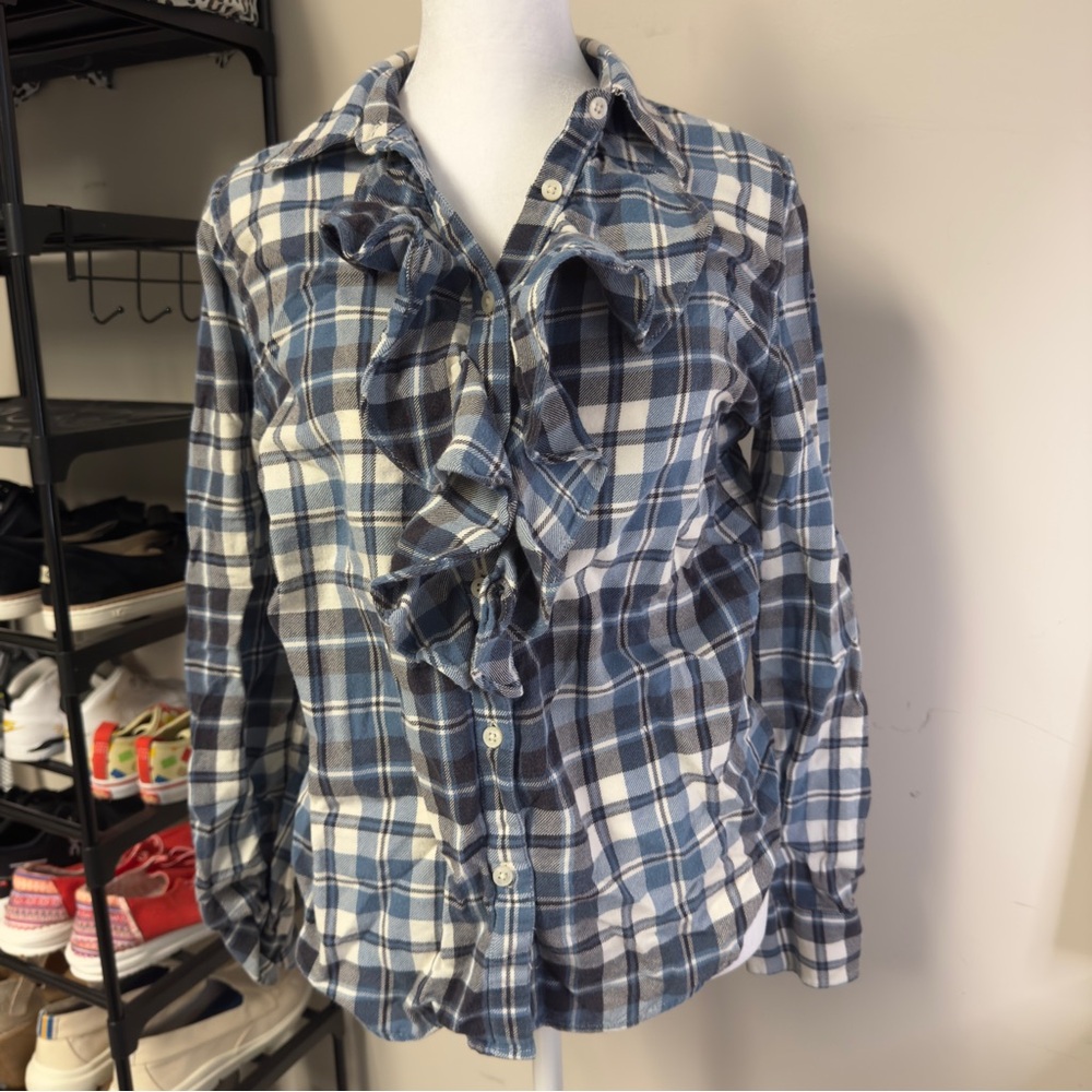 Ralph Lauren Blue and White Plaid Button Down Shirt